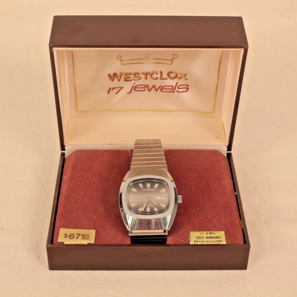 Reloj Westclox De Colección Para Hombre Años 70 Nuevo de Lote Antiguo Tono Plata 17 Joyas Años 70 Cuerda Automática 38258 Foto 1 de 4