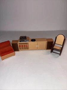 Tomy Dollhouse Furniture MCM Den Furniture Record Cabinet &Player,Chairs~Lot 6 - Picture 1 of 22
