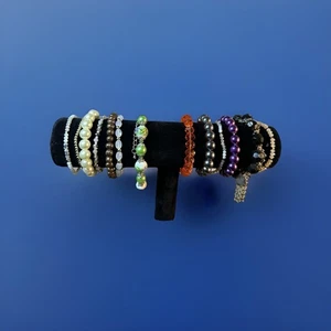 Vintage Lot of 10 Beaded Bracelets Boho Pearl Crystal Floral Stretch Heirloom - Picture 1 of 10