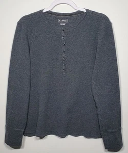 LL Bean Women's XL Charcoal Gray Waffle Knit Long Sleeve 7 Button Henley Top - Picture 1 of 8