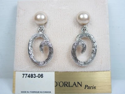 D'Orlan Rhodium Plated Pierced Earrings with Pearls - 7339 - Image 1 of 2