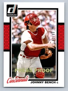 Donruss #195 Johnny Bench Press Proofs Gold SSP/99 2014 - Imagen 1 de 2