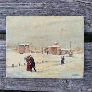 Miniature Russian School Oil on Panel Winter Scene Painting Signed Boras c1920s - Picture 1 of 18