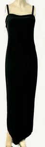 Vintage 80s Black Velvet Velour Jump Shoulder Strap Wiggle Maxi Dress M M/L - Picture 1 of 5