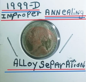 1999 D Jefferson NickelEroor Improper AnnealingCopper Migrated to Surface To Hot - Picture 1 of 10