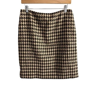 Talbots Brown Tan Houndstooth Plaid Wool Pencil Career Skirt 6 S Small - Picture 1 of 10