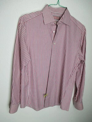 Thomas Camisa Rosa Rayas 15.5 39cm Cuello Extendido Blanco Rojo Azul Algodón Botón Foto 1 de 4