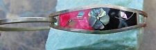 BEAUTIFUL INLAID COLORFUL ALBALONE ALPACA SILVER BRACELET~ STAMPED "MEXICO"