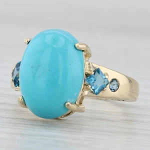 Oval Cabochon Simulated Turquoise Blue Topaz Ring 14k Yellow Gold Size 7 - Picture 1 of 10