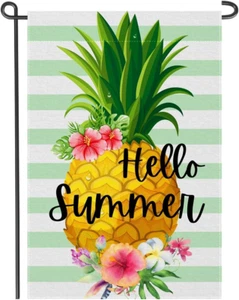 Hello Summer Pineapple Garden Flag 12×18 Inch Small Vertical Double Sided Tropic - Picture 1 of 7