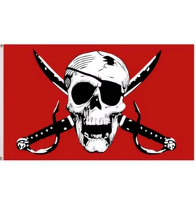 3'x5' Red Skull with Eyepatch and Crossed Swords Buccaneer Flag single sided - Picture 1 of 3