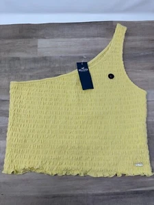 Top donna Hollister a costine senza maniche giallo monospalla nuovo con etichetta taglia large - Foto 1 di 6
