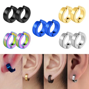 Stainless Steel Cuff Hoop Earrings Clip On Non-Piercing Mens Women Fake Ear Stud - Picture 1 of 12