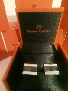 Simon Carter Men's Casual Sodalite Barrell Cufflinks, Silver gifts Bnwb!!! - Picture 1 of 7