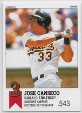 1991 Panini Canadian Top 15 #39 Jose Canseco Oakland Athletics A's