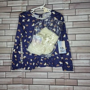 New Ella & Bow Girls Top Size 5 Blue Long Sleeve Unicorn Rainbows Shirt Beanie - Picture 1 of 10