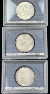 3 Coin Lot- 1902- 1921-P/O $1 Morgan Silver Dollars 90% Silver-Mixed Condition - Picture 1 of 2
