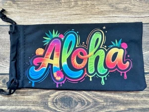 Gafas de sol suaves ojos negro neón accesorio bolsa tirador superior portátil Aloha Hawaii - Imagen 1 de 1