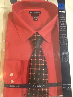 Camisa de vestir y corbata Croft Barrow ajustada de cuello elástico talla XL17 1/2-18 (34/35) #64 Foto 1 de 4
