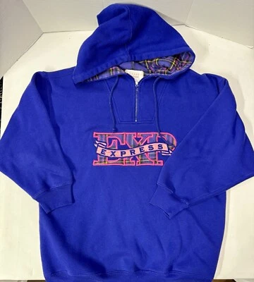 Винтажная женская фиолетовая толстовка с капюшоном Express Athletique с логотипом на молнии вырез размер XS (c) - Изображение 1 из 3