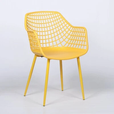 Modern Mesh Moulded Piazza Yellow Plastic Dining Chair With Arms Restaurant - Image 1 of 4