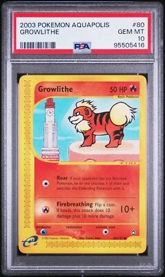 PSA 10 GEM MINT Growlithe 80/147 Aquapolis 2003 Pokemon Card - Image 1 of 2