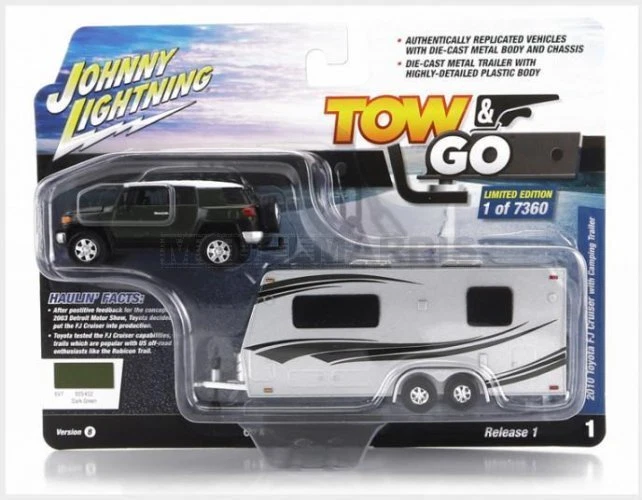 JOHNNY LIGHTNING JLSP315B-JLBT017/24 TOYOTA - FJ CRUISER 200 WITH ROULOTTE - GRE - Immagine 1 di 1