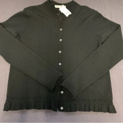 Осень кашемир черный оборки низ кардиган свитер черный женщин размер M новый с этикетками - Изображение 1 из 4