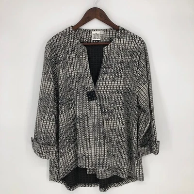 Chaqueta geométrica perejil salvia mujer túnica top 1X negro blanco artístico Foto 1 de 4