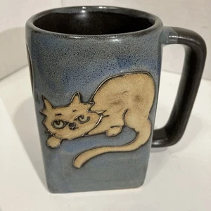 Tazza gatto Mara Kitty ceramica artistica blu grigio marrone tè caffè 12 oz firmata - Foto 1 di 7