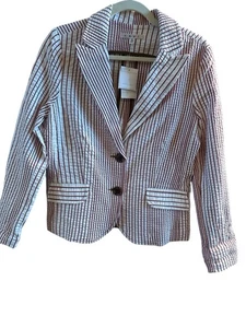 Cabi Candy Cane Nuevo Con Etiquetas Mujer’s Talla 10 Captain’s Chaqueta Rojo Blanco Vacaciones - Imagen 1 de 13