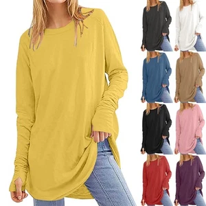Women's Thumb Holes Loose Long Sleeve Tops Shirts Pullover Blouse Plus Size 6-20 - Picture 1 of 20