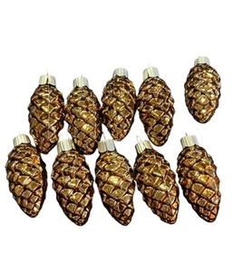 10 Pc Set Of Blown Glass Pinecone Christmas Ornaments 2 1/2 Inch Tall - Picture 1 of 5