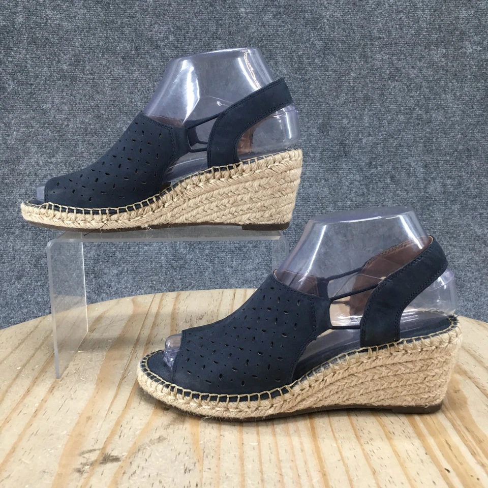 Sandalias Artesanales Clarks Para Mujer 6 M Petrina Gail Alpargata Azul Peep Tacones de Cuña Foto 1 de 4