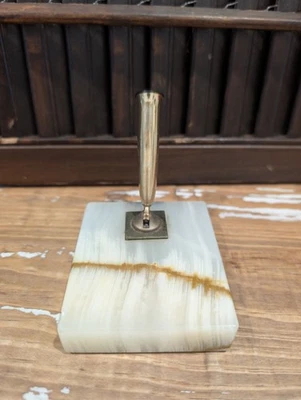 Soporte para bolígrafo de escritorio Sheaffer vintage base mármol ónix marrón tostado aproximación 3,25"X2,75" Foto 1 de 4