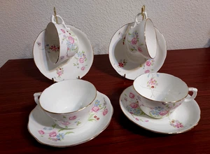 Vintage Hammersley - Vier Bone China Teetassen und Untertassen (mit einer kaputten Tasse) - Bild 1 von 6