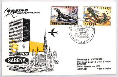 BELGIUM Air Mail 1965 *BOEING* Cover First Flight Abidjan SNAKES LIZARDS YG357 - Image 1 of 4