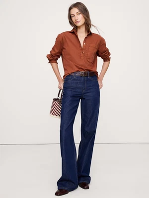 Camisa Popover Banana Republic Algodón Sarga | Rojo Jaspe Grande #826026 NUEVA Foto 1 de 4