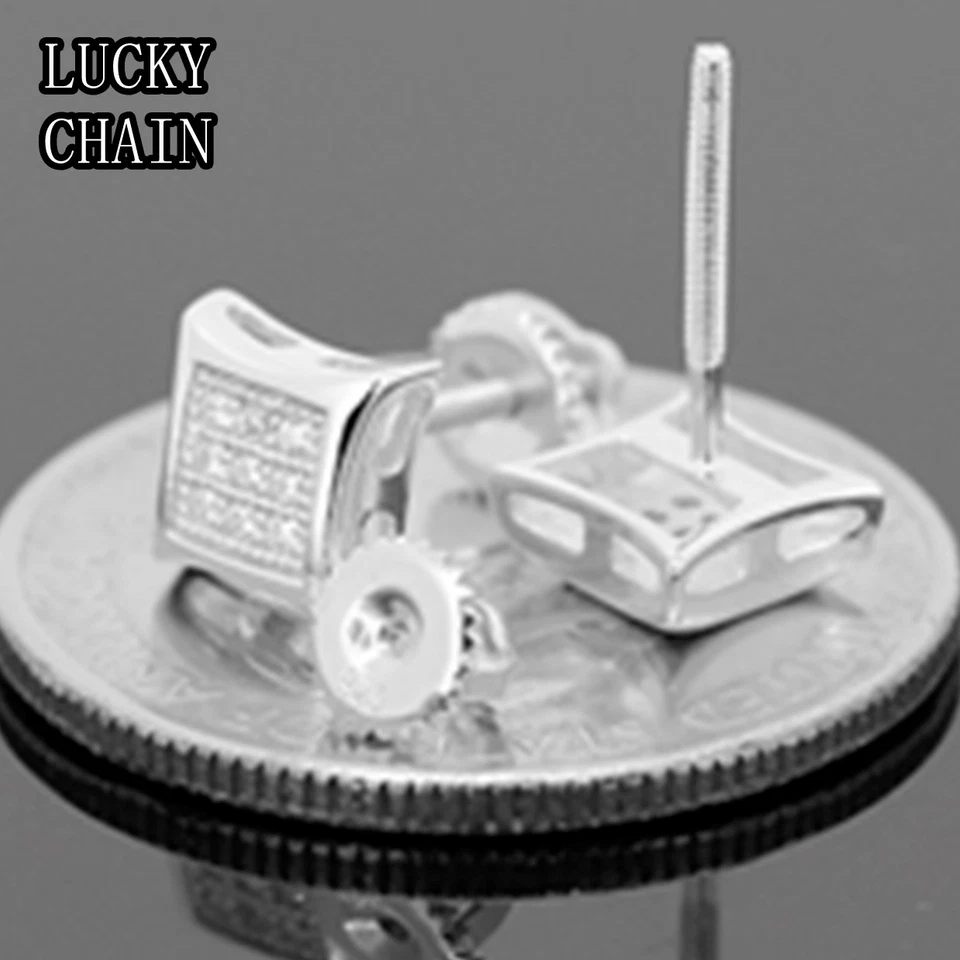 PLATA ESTERLINA 925 BLING OUT LABORATORIO DIAMANTE TORNILLO TRASERO PENDIENTE (7mm x 7mm) E48 Foto 1 de 1