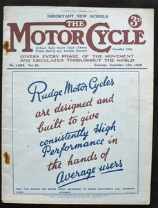 THE MOTOR CYCLE MAGAZINE 15 SEPT 1938 - MORGANS, VELOCETTE, MANX GRAND PRIX - Picture 1 of 1