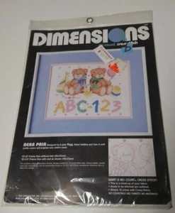 DIMENSIONS No Count Cross Stitch Kit BEAR PAIR 3901 Baby Nursery 1987 - unopened - Picture 1 of 2