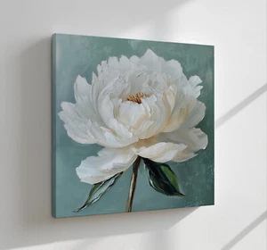 Weiße Pfingstrose Blume Vintage Leinwandbild Wandbild, Floral Wohndeko Wandbehang - Bild 1 von 10