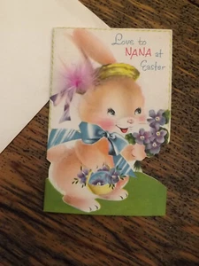 Unbenutzte Karte "Liebe zu NANA zu Ostern" von Norcross gestanzter Hase mit Feder - Bild 1 von 6