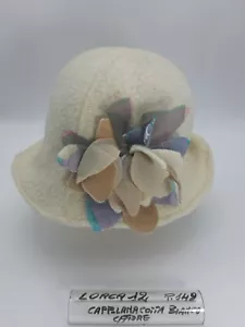 Cappello Donna - Lana Cotta - Spilla e Inserto Fiore - Bianco - Cod.12 - Lorca - Imagen 1 de 8