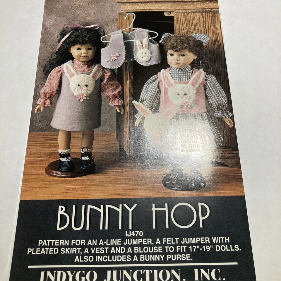 Indygo Junction Bunny Hop Jumper Vest Blouse Purse 18" Doll Sewing Pattern IJ470 - Image 1 of 4