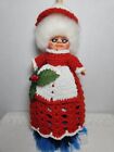 Vtg Handmade Kitschy Christmas MRS CLAUS Rubber Faced Doll Crocheted Duster 14"