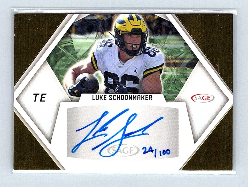 2023 Sage football gold autograph Luke Schoonmaker # ALS SN 24/100 - Image 1 of 2