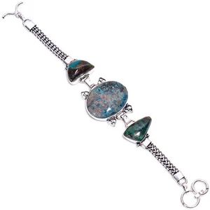 Chrysocola Malacite Gemstone Fashion Jewelry 925 Silver Bracelet 7-8" ARB-208 - Picture 1 of 3