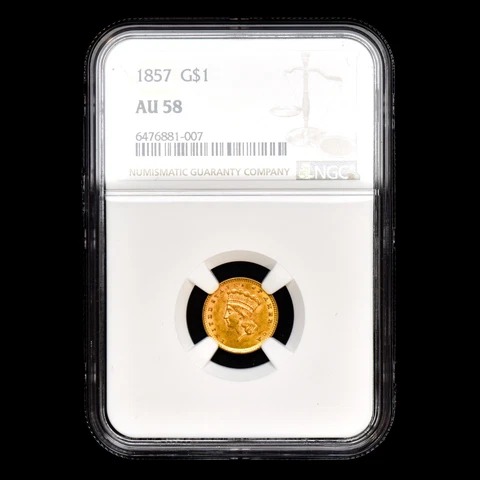 1857 $1 GOLD DOLLAR ✪ NGC AU-58 ✪ G$1 ALMOST UNCIRCULATED TYPE 3 T3 ◢TRUSTED◣ Cover
