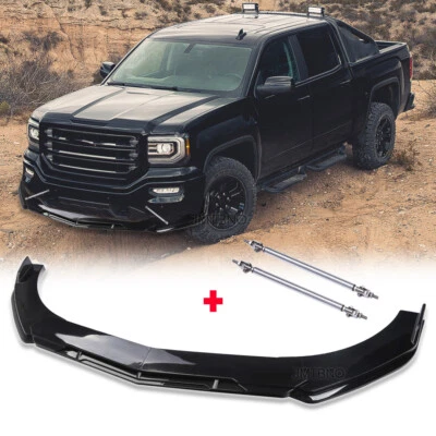For GMC Sierra 1500 Pickup Front Bumper Lip Spoiler Splitter Glossy + Strut Rods - Image 1 of 4
